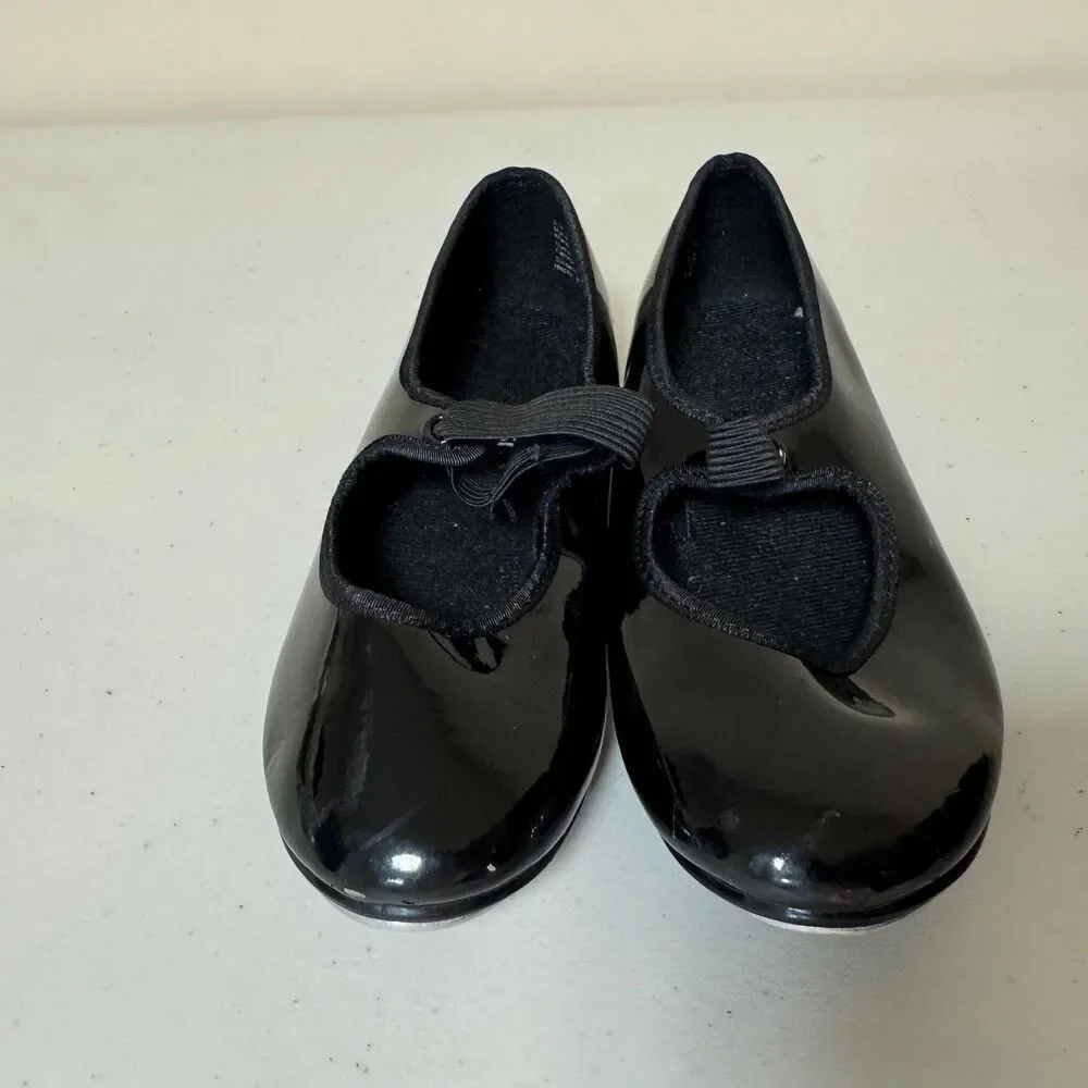 Tap Shoes Girls 9 Black Patent Leather Dance Class Recital Performance Hoofing